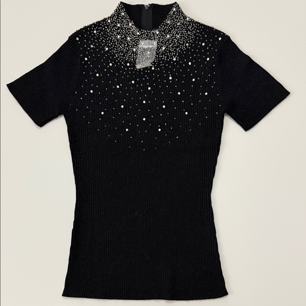 Vintage 80s Sideeffects Womens Large black Color  Sweater Rhinestones SZ P/M